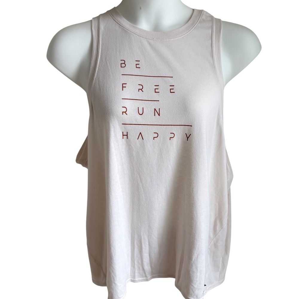 Brooks Run Happy Graphic Tank Top XXL White‎ Pink Athleisure Running Gym Tee